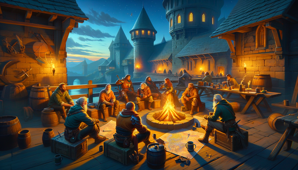 Spokojna rozmowa gildii przy ognisku po wspólnej walce